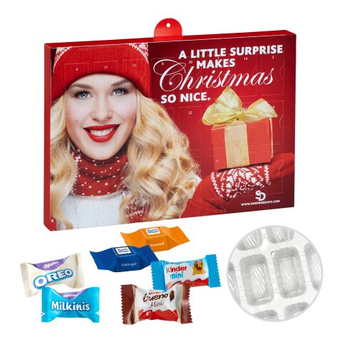 Premium Präsent-Adventskalender mit Ritter Sport Schokowürfel &amp; Milka Favourites Mix &amp; Kinder-Schokolade &amp; Kinder Bueno Mix Digital- oder Offsetdruck