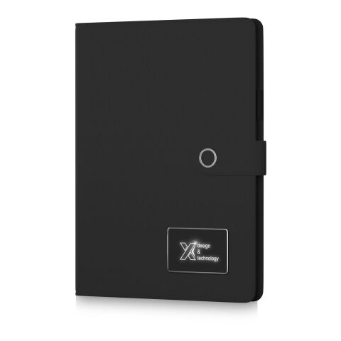 SCX.design O17 A4 Notizbuch Powerbank mit Leuchtlogo schwarz-weiss | ohne Werbeanbringung | Nicht verfügbar | Nicht verfügbar