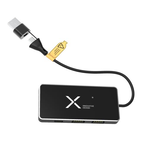 SCX.design H20 8-in-1 USB-Hub mit dualem Eingang und 6 Ports und Leuchtlogo schwarz | ohne Werbeanbringung | Nicht verfügbar | Nicht verfügbar