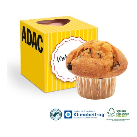 Muffin Maxi im Werbewürfel mit Herzausstanzung, Klimaneutral, FSC® bunt | 4C Digital-/Offsetdruck