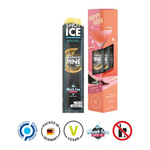 Mocktail Ice Werbeverpackung aus weißem Karton weiß | 4c-Digitaldruck | Juicy Mango Pine Apple
