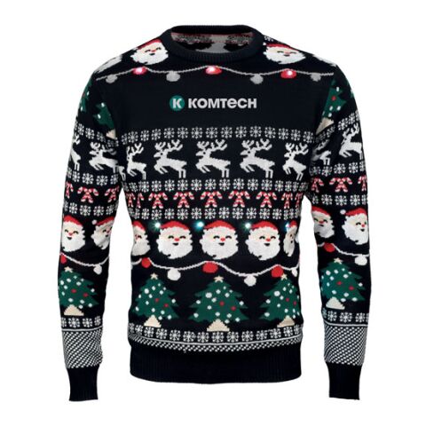 Weihnachts-LED-Pullover S/M schwarz | 1-farbiger Transferdruck | Vorderseite | 280 mm x 50 mm | 150