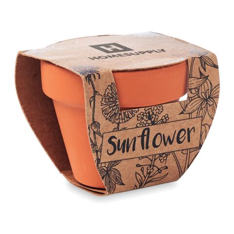 Terracotta-Topf Sonnenblume holzfarben | ohne Werbeanbringung | Nicht verfügbar | Nicht verfügbar | Nicht verfügbar